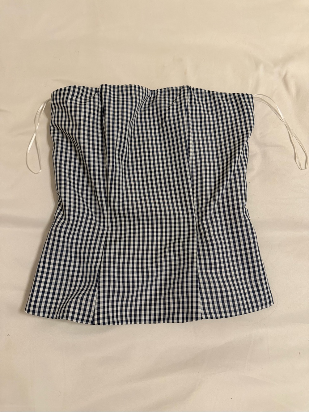 REVOLVE More To Come Strapless Gingham Bustier Top in Navy and White - Picture 2 of 4